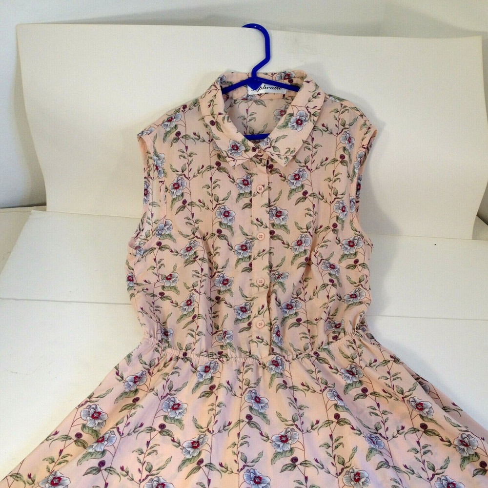 Aphratti Dress Sleeveless Collared Button Top Designed w/ Roses Size Small